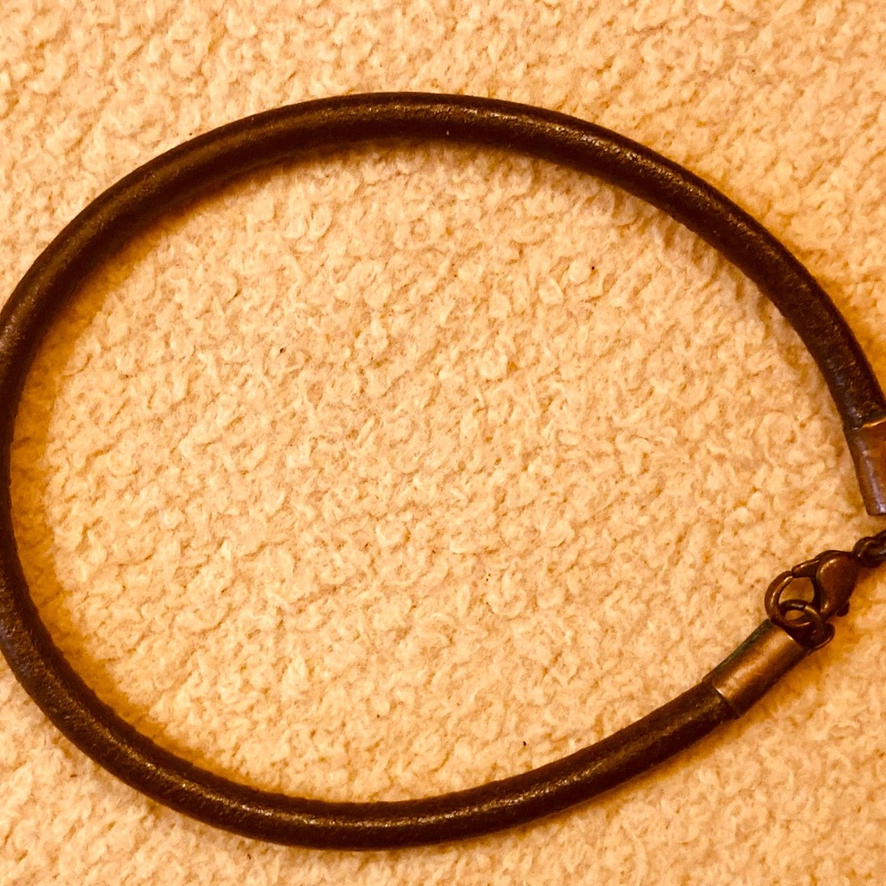 Unisex chocolate brown leather with copper metal bracelet ideal for small wrists